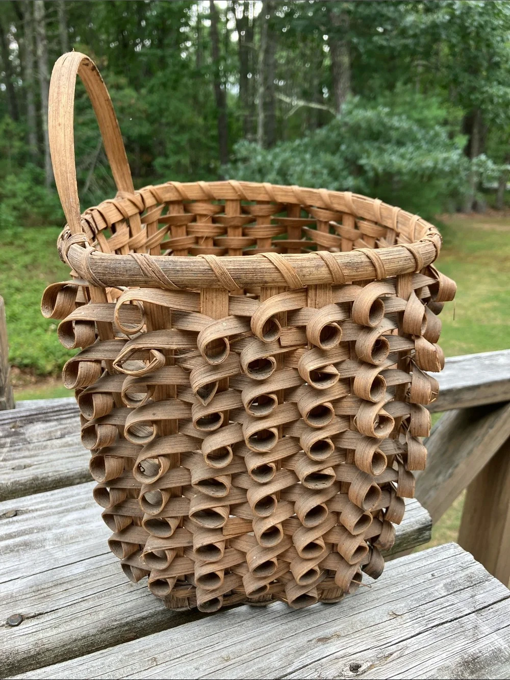 Mid 20th-Century Ash Splint Curly Weave Basket Porcupine Maine